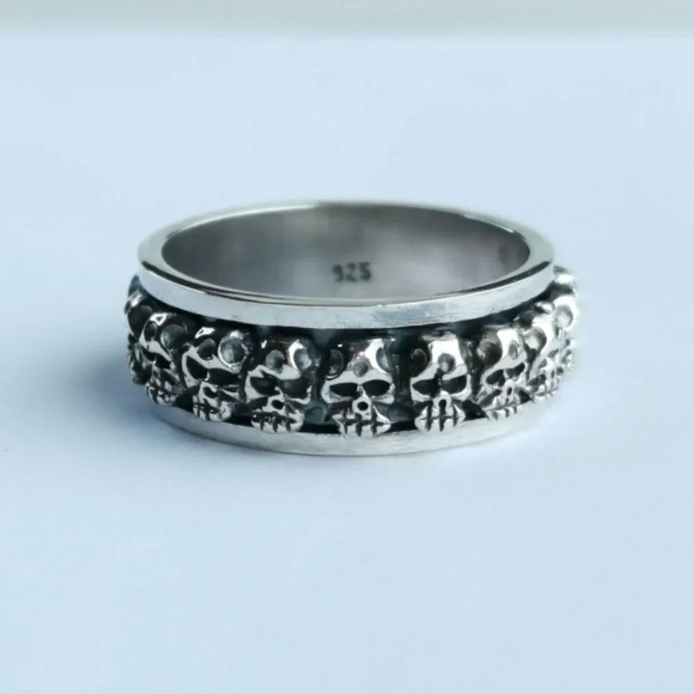 Multi Skull Band Spinning Spinner Ring in Sterling Silver size 11 🆕 unisex